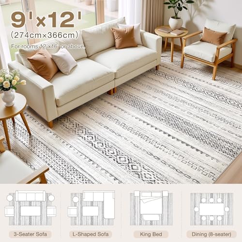 kakania Washable 9x12 Area Rug for Living Room: Boho Geometry Home Decor - Image 2