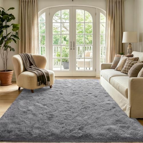 Noahas 6x9 Large Grey Fluffy Soft Area Rug Non-Slip for Living Room Bedroom - Image 2
