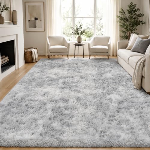 PLHXFR 8x10 Area Rugs Living Room: Fluffy Bedroom Shag Rug Light Grey by PLHXFRSoftAreaRugs