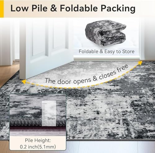 RELEANY Washable Square 7'x7' Area Rug for Living Room Black White - Image 6