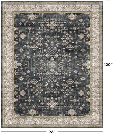 Black Farmhouse Washable 8x10 Area Rugs for Living Room, Bedroom, Dining Room Kitchen Table Rug for Under Table, Office, Dark Charcoal Tumble Stain Resistant Non-Slip Large Washable (8x10 Black/Multi) - Image 2