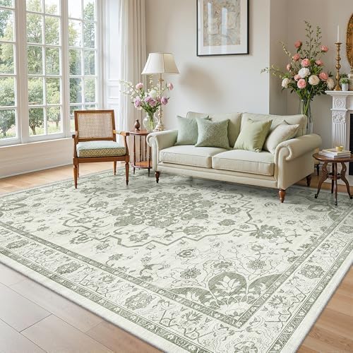 Madane 8x10 Area Rugs for Living Room, Washable Soft Rug Green/Ivory by Madane