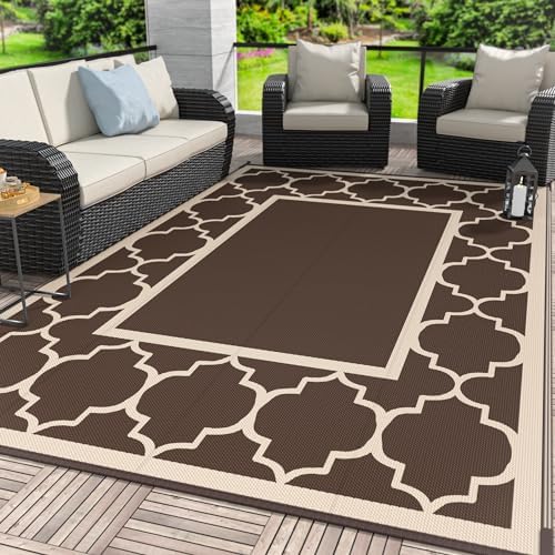 GENIMO Outdoor Rug, Waterproof Plastic Rugs for Patio, 6'x9' Coffee Beige by GENIMO
