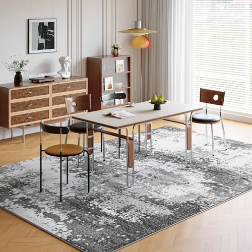 Washable Rug 6x9 Area Rugs for Living Room Bedroom Carpet, Grey Indoor Vintage Abstract Boho Large Rug Non Slip Faux Wool Rugs for Dorm, Dining Room Table, Nursery, Kids Playroom, Gray - Image 3