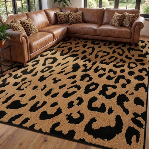 YIHOUSE 6×9 Ft Leopard Area Rugs, Washable High-Low Pile Plush Soft Rug, Non-Slip Non-Shedding Animal Cheetah Carpet for Living Room, Bedroom, Dining Room, Nursery, Home Decor by YIHOUSE