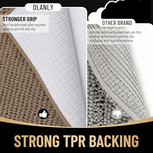 OLANLY Thick Chenille Bathroom Rugs 36x24, Soft Absorbent Bath Mat, Tan - Image 5