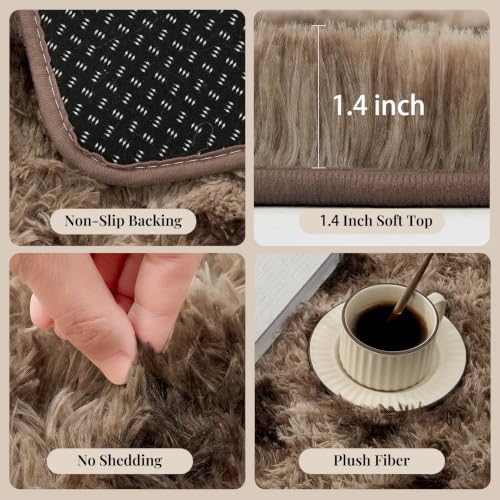 PLHXFR 8x10 Area Rug Living Room: Fluffy Bedroom Soft Shag Rug Coffee Brown - Image 5