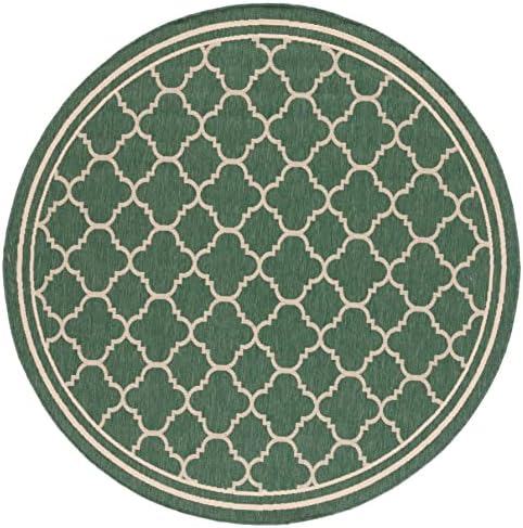 SAFAVIEH Courtyard Outdoor Round Rug 6'7", Dark Green & Beige CY6918-322 - Image 2