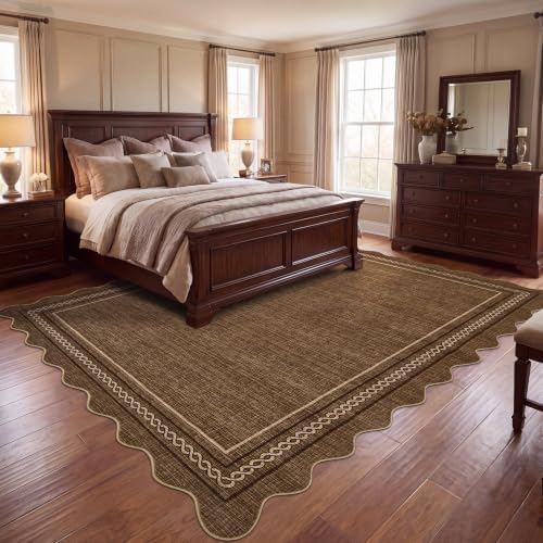 GarveeHome Washable 9x12 Rugs for Living Room Scalloped, Mocha Mousse - Image 2