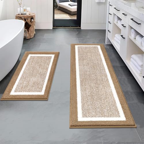 Pauwer Bathroom Rugs Sets 2 Piece, Non Slip Washable Bath Mat, Khaki by Pauwer