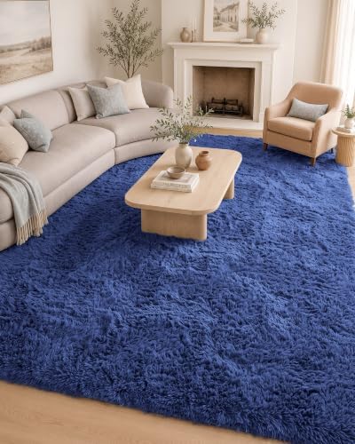 OLANLY 6x7 Area Rugs for Living Room Bedroom, Machine Washable Soft Fluffy Shaggy Bedside Rug, Indoor Floor Carpet for Kids Girls and Boys, Dorms, Nursery Rooms, Home Decor Aesthetic, Navy Blue by OLANLY