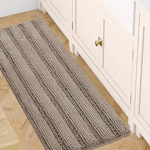 H.VERSAILTEX Bath Rugs for Bathroom Non Slip Bath Mats Extra Thick Chenille Striped Bath Rug Runners 47" x 17" Absorbent Fluffy Soft Shaggy Mats Dry Fast Plush Area Carpet for Bath Room - Taupe by HVERSAILTEX