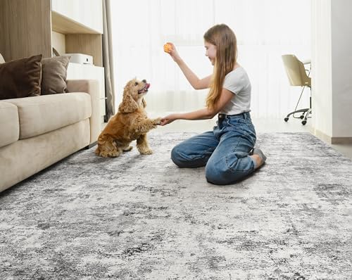 UERMEI 6x9 Washable Area Rug - Neutral Modern Abstract Living Room Rugs, Non-Slip Soft Large Indoor Floor Carpet for Bedroom Home Office & Under Dining Table Decor, Grey - Image 4