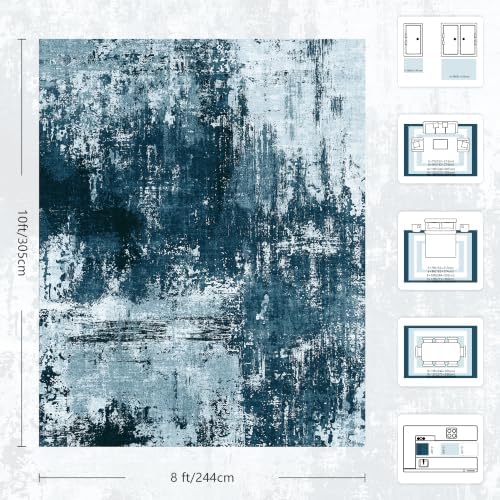 8x10 Rugs for Living Room - Modern Abstract Washable Rug, Ultra Soft Non Slip Low Pile Large Rugs, Floor Carpet for Bedroom Dining Room Office Laundry Nursery Home（Ocean Blue） - Image 2