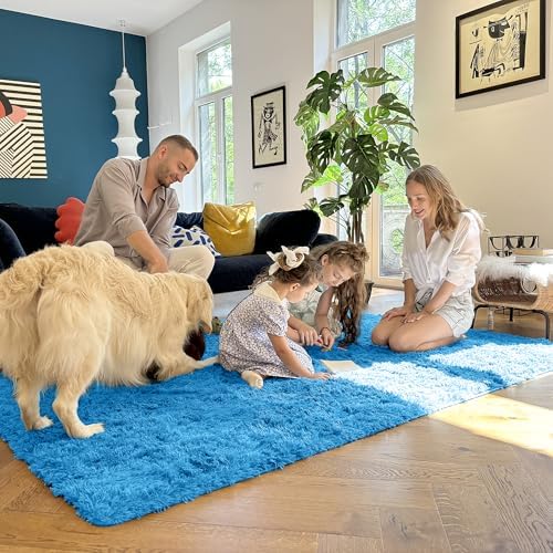 OLANLY 2x6 Machine Washable Runner Rugs for Hallway, Soft Fluffy Shaggy Bedside Rugs for Bedroom, Living Room, Indoor Floor Carpet for Kids Girls and Boys, Home Decor Aesthetic, Bright Blue - Image 5