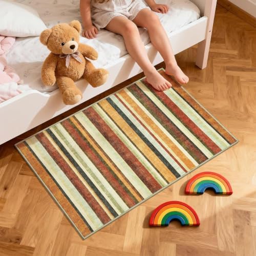 jinchan 2x3 Striped Rug for Entryway Washable Kitchen Rug, Caramel Dusk - Image 2