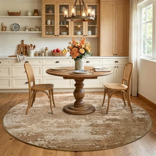 6ft Round Abstract Washable Area Rug for Living Room Brown - Image 4