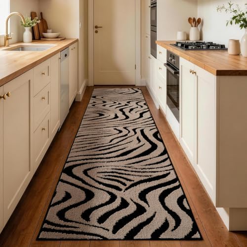 YIHOUSE Zebra Hallway Runner Rugs 2x8: Taupe Bathroom Rug Washable - Image 3