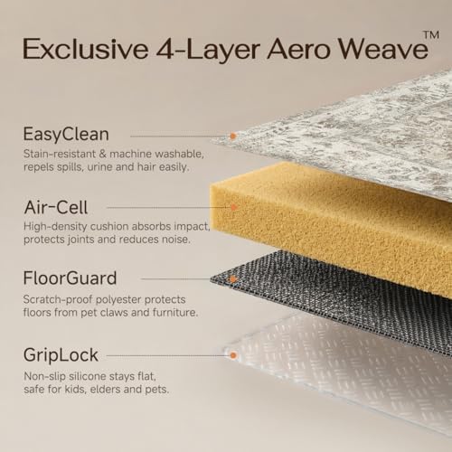 10x14 Beige Washable Area Rug Non Slip Vintage Carpet - Image 4