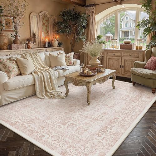 PureCozy Pink Area Rug 7x10 Vintage Floral by PureCozy
