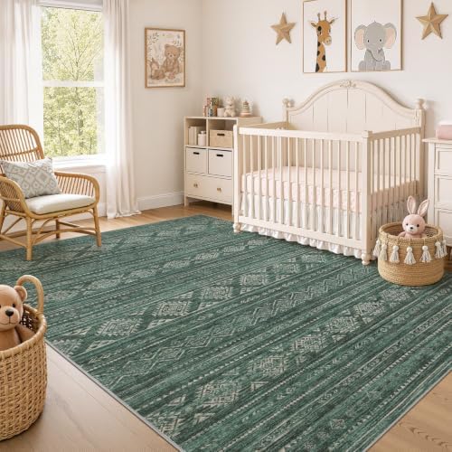 Nakagishi 8X10 Area Rugs Living Room: Washable Boho Large Neutral Modern Soft Farmhouse Green Rug Stain Resistant Indoor Floor Non-Slip Carpet for Women Home Enthusiasts Aged 25-45 - Bedroom Room - Image 7