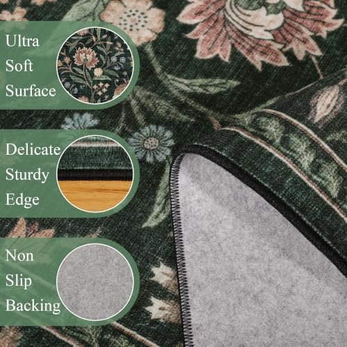 DUKINO 2x4 Rug, Washable Vintage Floral Entryway Rug Non Slip, Dark Green - Image 6