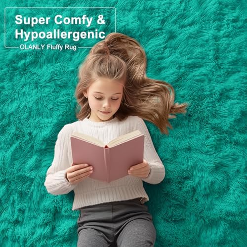 OLANLY 6x9 Machine Washable Large Area Rugs for Living Room, Bedroom, Soft Fluffy Shaggy Bedside Rug, Indoor Floor Carpet for Kids Girls and Boys, Dorms, Nursery, Home Decor Aesthetic, Teal Green - Image 5