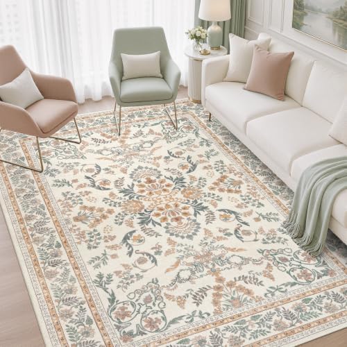 DCX Orange and Beige Washable 5x7 Rug for Living Room - Image 3