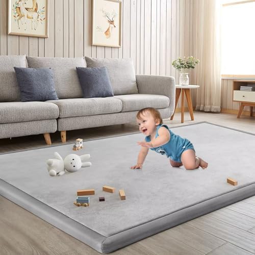Baby Play Mat for Floor Nursery Rug Muscle Mat Area Rug Playroom Rug 59"x79" Playpen Mat Elastic Foam 1.3" Thick Crawling Mat for Babies,Toddlers, Infants, Kids,A Light Gray by ILPEOD
