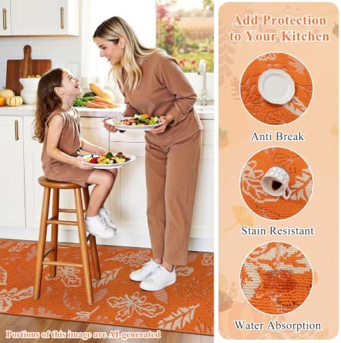 Ileading Fall Kitchen Rugs Set of 3 Piece Washable Orange Autumn Runner Rug - Image 6
