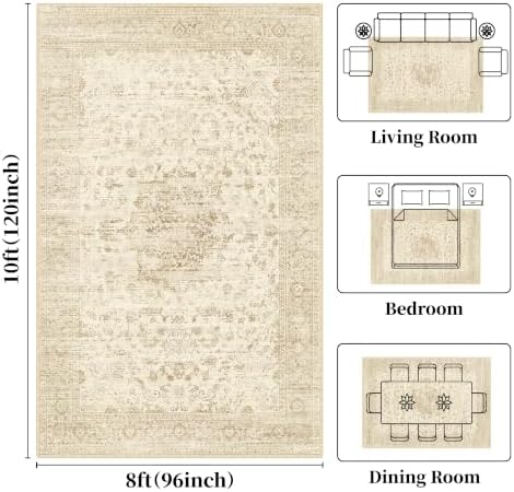 Beige 8x10 Living Room Rug, Non Slip Neutral Area Rug for Bedroom, Nursery - Image 2