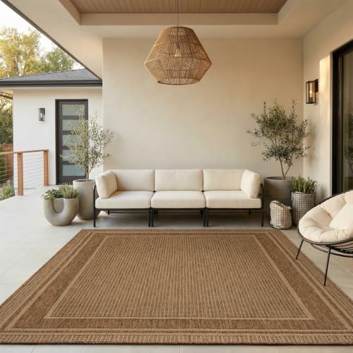 MontVoo-Outdoor Rug-Patio Rug 8x10 ft Polypropylene Indoor Outdoor Rugs Outdoor Carpet for Patio Deck Balcony Porch, Textured Weave, Durable for High Traffic, Fade-Resistant, Modern Neutral Brown by MontVoo