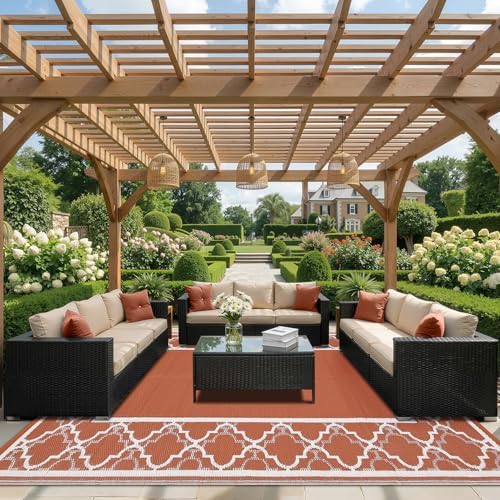 Garvee Reversible Outdoor Rug 10x14, Waterproof Outdoor Rug, Orange - Image 3