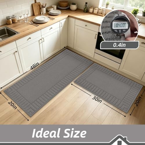 BEQHAUSE Kitchen Rugs Non Slip Washable 2PCS, 20"x30"+20"x48", Grey - Image 2