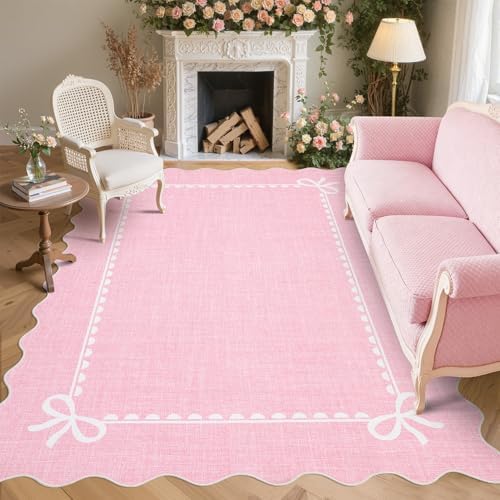 GarveeHome Scalloped Bow Rug 8x10 Washable Pink Rug for Bedroom Living Room by GarveeHome