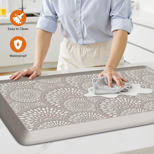 Mattitude 4/5 Inch Kitchen Mat, 17.3x39in Heavy Duty Ergonomic Comfort Foam Standing Desk Mat, Waterproof Non-Slip Standing Mats and Rugs for Kitchen, Office, Khaki - Image 3
