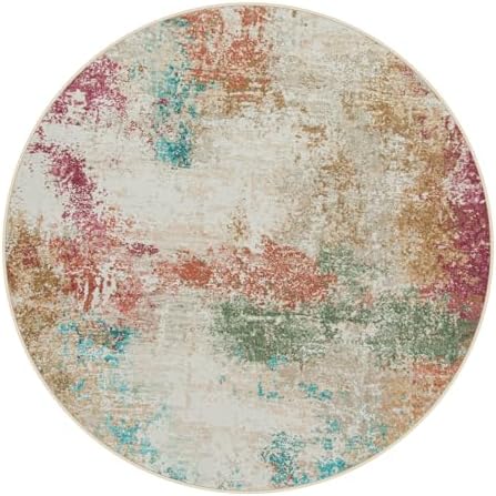 Lahome Modern Abstract Round Rugs for Living Room, 5ft Washable Ultra Thin Round Area Rug Non Slip, Multi Color 5x5 Circle Throw Carpet for Office Bedroom Dining Room Under Table - Image 2