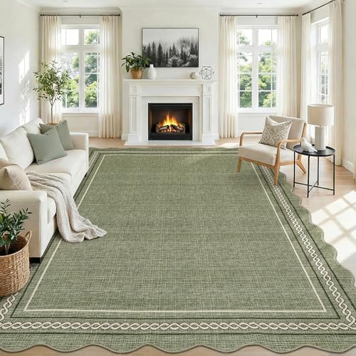 GarveeHome Scalloped Washable Area Rugs 8x10 Non Slip, Solid Green by GarveeHome