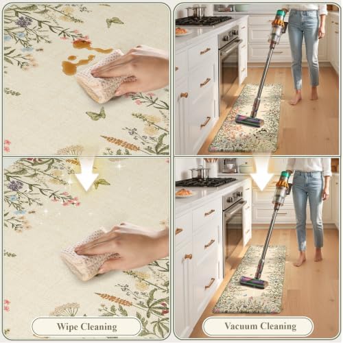 KIMODE Kitchen Mats Cushioned Anti Fatigue 17"x47"+17"x29", Farmhouse Kitchen Mats for Floor 2 Piece, Padded Kitchen Floor Mats Non Slip, Cream Wildflower Standing Mat for Laundry Bath Sink Office - Image 5