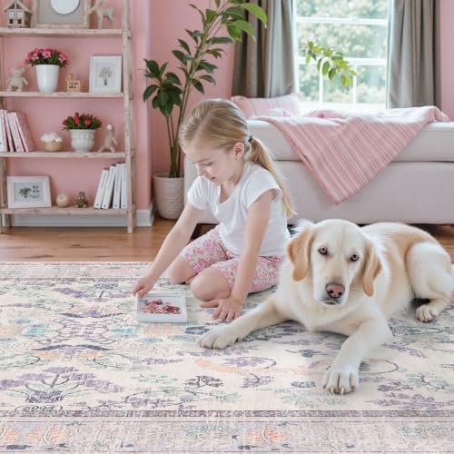 DCX Purple Floral 2x6 Runner Rug Washable - Image 3