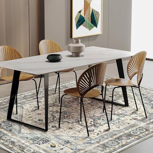 CHAMPLANT 3'x5' Cyan Khaki Vintage Washable Thin Area Rug Traditional Floor Cover Foldable Indoor Distressed Non Slip Carpet Floral Print Mat Bedroom Living Room Bathroom - Image 2