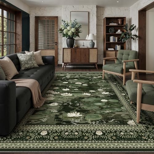 PureCozy Green Area Rug 6x9 Living Room Vintage Floral Non-Slip Carpet by PureCozy