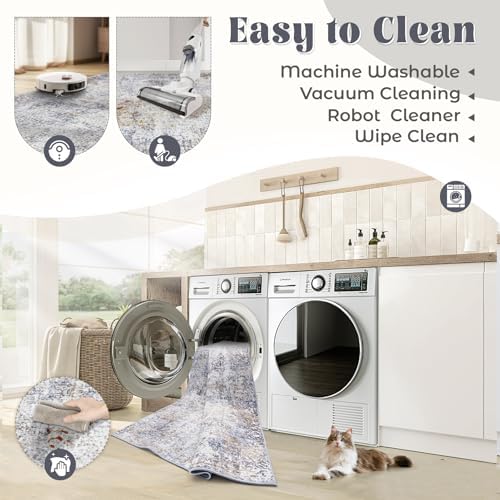 XLUEZ 5x7 Area Rugs for Living Room, Washable Modern Abstract Large Area Rug Neutral Soft Non Slip Kids Rug Stain Resistant Indoor Carpet for Bedroom Nursery Dining Room Playroom(Bluegrey, 5'x7') - Image 2
