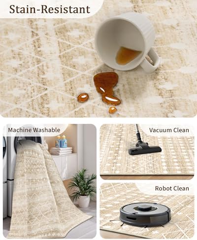 Miukiki 9x12 Area Rug for Living Room, Washable Non Slip Moroccan Rug Beige - Image 4