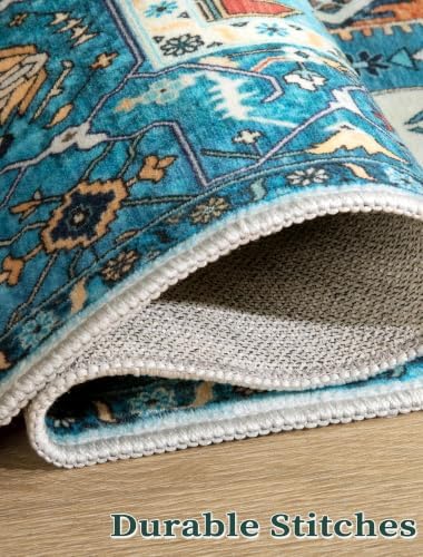 SERISSA 2'6"x16' Washable Non Slip Boho Runner Rug for Hallway，Blue - Image 5