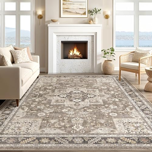 cotiled 8x10 Area Rug for Living Room, Washable, Traditional, Brown - Image 6
