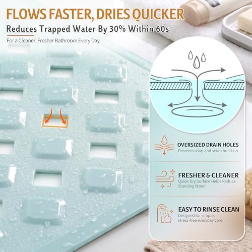 Yimobra Bathtub Mat Non Slip, Super Strong Suction Cups, 28"X16" Long Shower Mat with Drain Holes, Machine Washable Fast Draining Bath Mats, Bathroom Essentials,Mint Green - Image 2