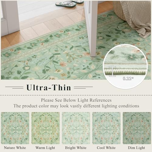 Lahome Floral Washable Area Rugs 8x10, Non-Slip Living Room Carpet Soft Tumble Washable Rugs for Bedroom Nursery, Vintage Botanical Print Carpet for Classroom Kids Room Dining Room, Sage - Image 4