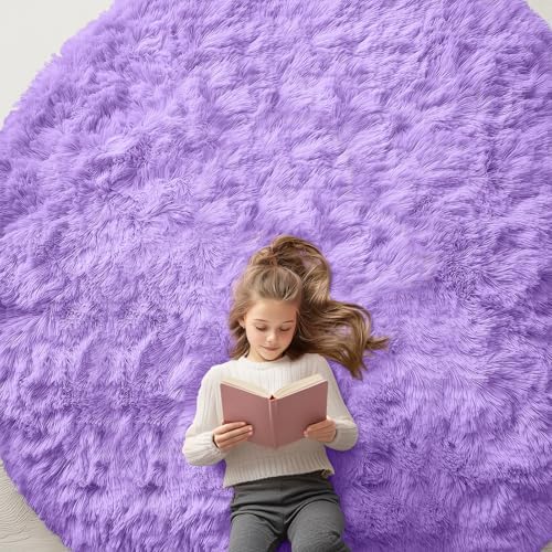 OLANLY Purple Round Rugs for Bedroom - Machine Washable, 8 ft Circle Area Rugs for Living Room, Soft and Fluffy Shaggy Carpet for Teen Girls and Boys, Nursery Rooms, Dorms, Home Decor Aesthetic by OLANLY