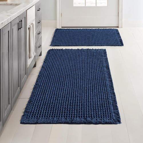 MIULEE Set of 2 Waffle Bathroom Rugs Navy Blue Bath Mat 17"x24"+18"x30" by MIULEE